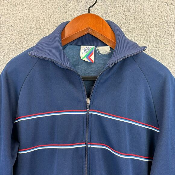 70s Track Jacket Mens Large Blokecore Streetwear Athletic Retro Full Zip Pocket - Picture 3 of 11